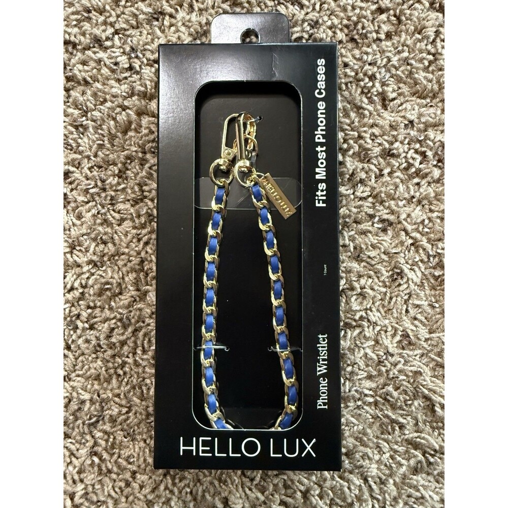 HELLO LUX Phone Wristlet: Gold Chain Navy Faux Leather NEW Fits Most Phone Cases